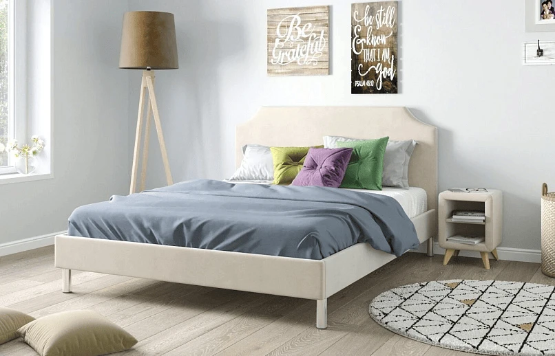 Мягкая кровать Runa, цвет Casanova Beige на деревянных высоких ножках с прямым изголовьем Askona фото - 3 - большое изображение